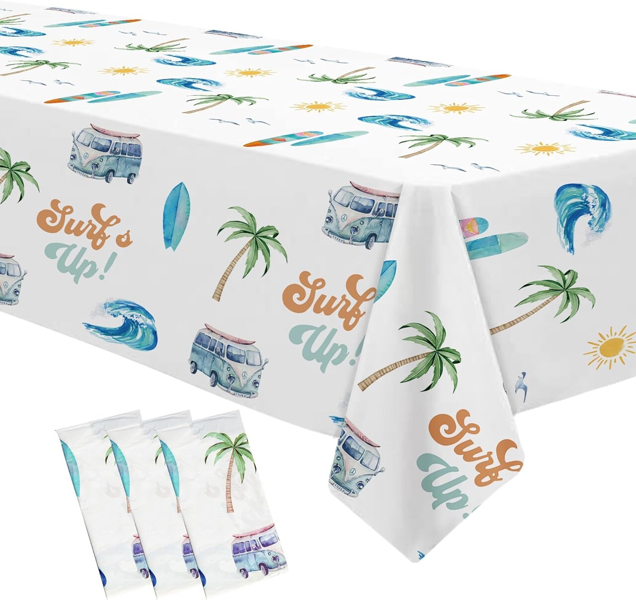 Surf's Up Party Decorations Tablecloth Boys - Disposable Surf Birthday Party Supplies Table Cover, Summer Hawaiian Beach Wave Surfing Birthday Decorations Table Cloth - 3Pack (54in x 108in)